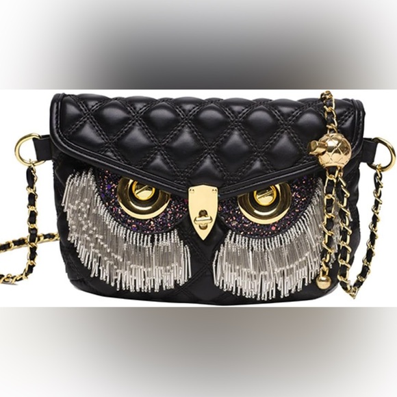 no brand Handbags - Black Quilted Owl Design Shoulder Bag